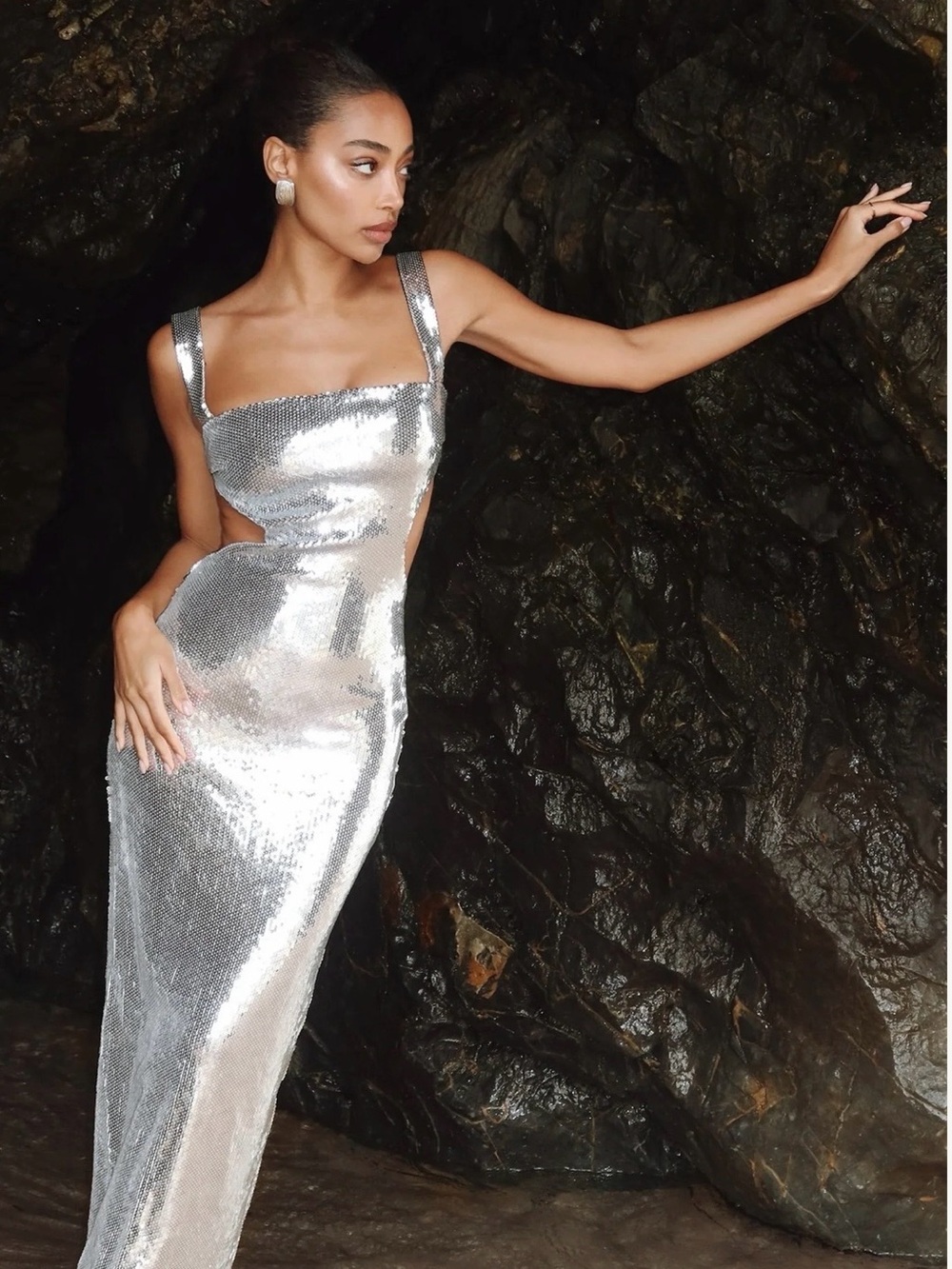 Meshki Silver Sequin Square-Neck Maxi Dress - Picture 2 of 4